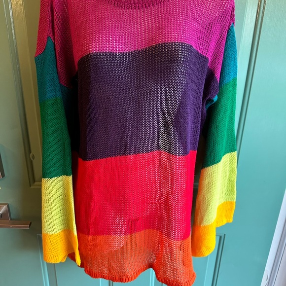 Rainbow Stripe colorful lightweight sweater NWT by Rokoko size small - Picture 5 of 9